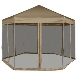 Berkfield Home Hexagonal Pop-Up Marquee with Sidewalls 3.6x3.1 m Taupe 220g/m ² in Beige - thumbnail 2
