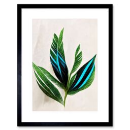 "Artery8 Wall Art Print Tropical Plant Feathery Leaves Green Turquoise Simple Botanical Artwork Framed 9X7 Inch in Black - Size: W7"" x H9""" - thumbnail 1