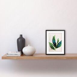 "Artery8 Wall Art Print Tropical Plant Feathery Leaves Green Turquoise Simple Botanical Artwork Framed 9X7 Inch in Black - Size: W7"" x H9""" - thumbnail 2