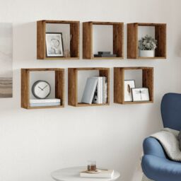 Berkfield Home Wall Cube Shelves 6 pcs Old Wood 30x15x30 cm Engineered Wood in Brown - Size: 30 x 15 x 30 cm - thumbnail 3