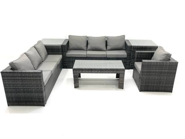 Fimous 7 Seater Rattan Garden Furniture Set Outdoor Lounger Sofa with Coffee Table Armchair 2 Side Tables Dark Grey Mixed - image 1