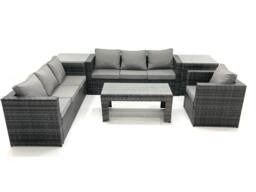Fimous 7 Seater Rattan Garden Furniture Set Outdoor Lounger Sofa with Coffee Table Armchair 2 Side Tables Dark Grey Mixed - thumbnail 1