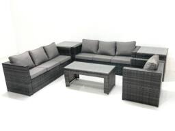 Fimous 7 Seater Rattan Garden Furniture Set Outdoor Lounger Sofa with Coffee Table Armchair 2 Side Tables Dark Grey Mixed - thumbnail 2