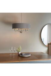 Netlighting Highclere Single Shade Pendant Light Bright Nickel Plate Charcoal Fabric in Grey - thumbnail 2