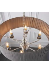 Netlighting Highclere Single Shade Pendant Light Bright Nickel Plate Charcoal Fabric in Grey - thumbnail 6