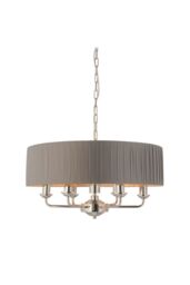 Netlighting Highclere Single Shade Pendant Light Bright Nickel Plate Charcoal Fabric in Grey