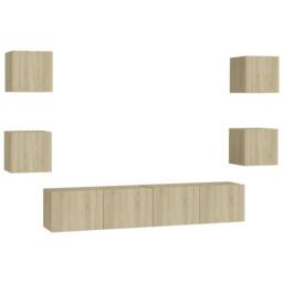 Berkfield Home Sturdy 6 Piece TV Cabinet Set Sonoma Oak Engineered Wood in Light Oak - thumbnail 3