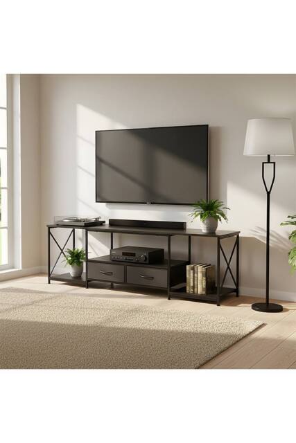 Living and Home TV Stand with Fabric Drawers in Black - image 1