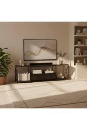 Living and Home TV Stand with Fabric Drawers in Black - thumbnail 3