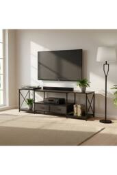 Living and Home TV Stand with Fabric Drawers in Black - thumbnail 1