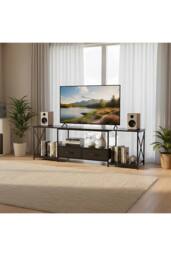 Living and Home TV Stand with Fabric Drawers in Black - thumbnail 2