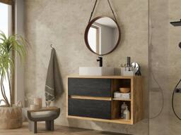 Vente-unique Wall-Hung Bathroom Unit With Square Basin - Natural & Anthracite in Light Oak - thumbnail 3