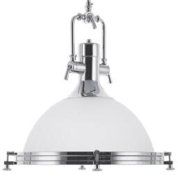 Wyld and Coco Industrial Pendant Lamp White Frosted Glass Bowl Silver Metal Frame - thumbnail 2