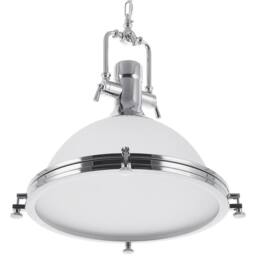 Wyld and Coco Industrial Pendant Lamp White Frosted Glass Bowl Silver Metal Frame - thumbnail 3