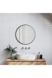 H&O Direct 40cm Nordic Round Framed Wall Hanging Mirror in Black - thumbnail 2