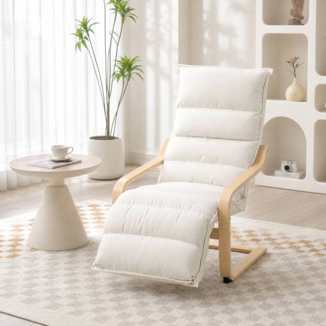 STILVORA Armchair with Adjustable Footrest in Cream Velvet - image 1