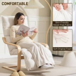 STILVORA Armchair with Adjustable Footrest in Cream Velvet - thumbnail 6