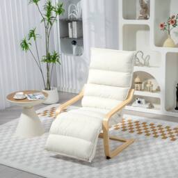STILVORA Armchair with Adjustable Footrest in Cream Velvet - thumbnail 2