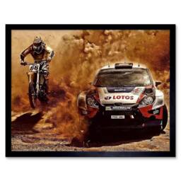 "Artery8 Photograph Sport Motocross Bike Rally Car Dirt Race Framed Art Print in Brown - Size: W12"" x H16""" - thumbnail 1