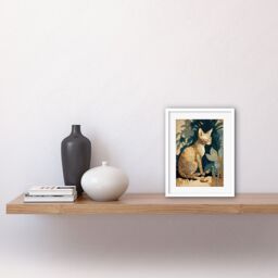 "Artery8 Wall Art Print Devon Rex Cat with Flower Pattern Fur Modern Artwork Framed 9X7 Inch in White - Size: W7"" x H9""" - thumbnail 2