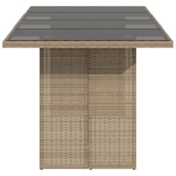 Berkfield Home Garden Table with Glass Top Beige 190x80x75 cm Poly Rattan - Size: 190 x 80 x 75 cm - thumbnail 5