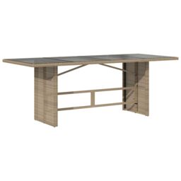 Berkfield Home Garden Table with Glass Top Beige 190x80x75 cm Poly Rattan - Size: 190 x 80 x 75 cm - thumbnail 6