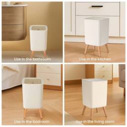 Nordara square 9L Nordic Bathroom Bin with Press Top Lid in White - thumbnail 4