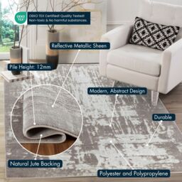 Desire Rugs Serenity Modern Abstract Abrasion Area Rug - Contemporary Style for Living Room, Bedroom or Hallway in Stone - Size: 200 cm x 290 cm - thumbnail 3