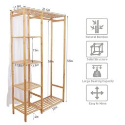 ERGOVEXA Clothes Rail Floor Coat Rack Wardrobe Hanging Shelf Luggage Stand in Brown - thumbnail 2