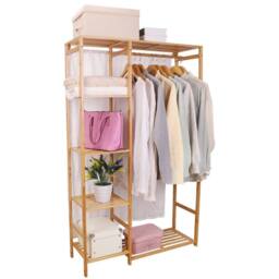ERGOVEXA Clothes Rail Floor Coat Rack Wardrobe Hanging Shelf Luggage Stand in Brown - thumbnail 4