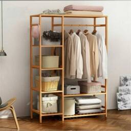 ERGOVEXA Clothes Rail Floor Coat Rack Wardrobe Hanging Shelf Luggage Stand in Brown - thumbnail 5