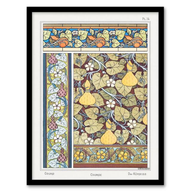 Artery8 Maurice Pillard Verneuil Framed Wall Art White Flower Gourd Floral Patterns in Green - Size: A4 - image 1