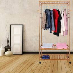 Kelvenix Wooden Clothes Rail Rolling Stand Rustic Retro Vintage Garment in Brown - thumbnail 4