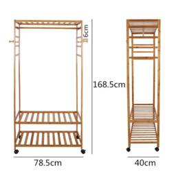 Kelvenix Wooden Clothes Rail Rolling Stand Rustic Retro Vintage Garment in Brown - thumbnail 2