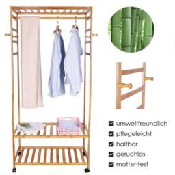 Kelvenix Wooden Clothes Rail Rolling Stand Rustic Retro Vintage Garment in Brown - thumbnail 3