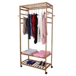 Kelvenix Wooden Clothes Rail Rolling Stand Rustic Retro Vintage Garment in Brown - thumbnail 1