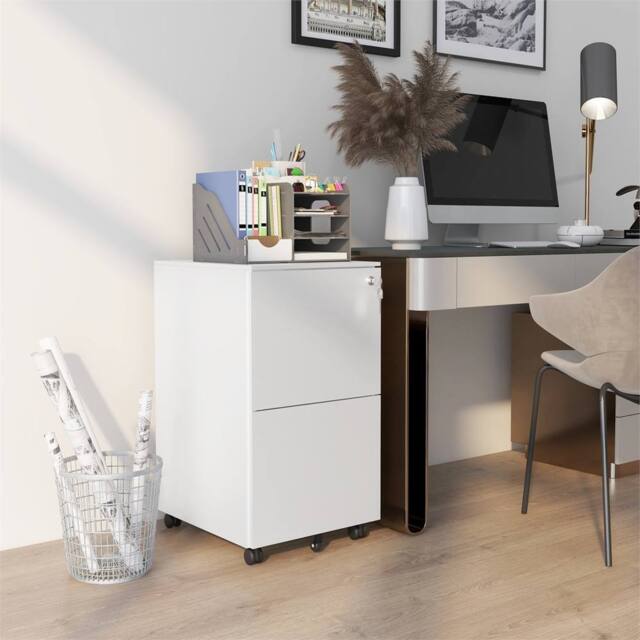 EONLION White-2-Drawer Vertical Filing Cabinet in White - Size: 100 cm - image 1