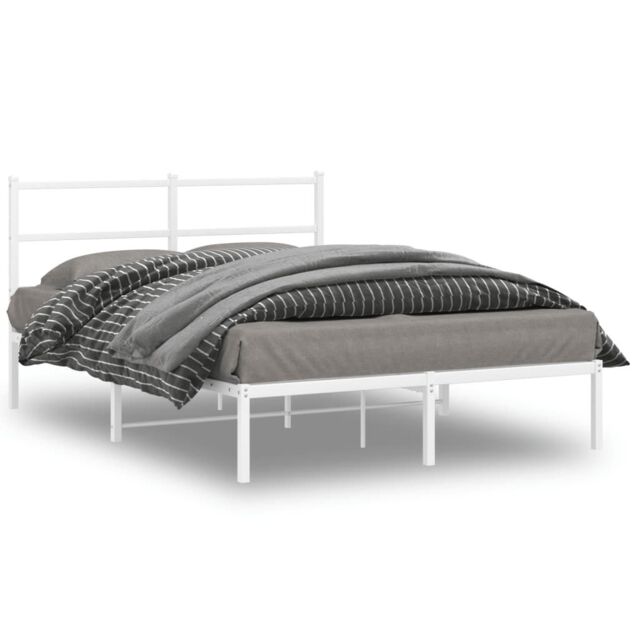 Berkfield Home Metal Bed Frame without Mattress with Headboard White 140x190cm - Size: 140x190 cm - image 1