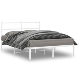 Berkfield Home Metal Bed Frame without Mattress with Headboard White 140x190cm - Size: 140x190 cm - thumbnail 1