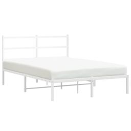 Berkfield Home Metal Bed Frame without Mattress with Headboard White 140x190cm - Size: 140x190 cm - thumbnail 4