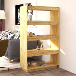 Berkfield Home Book Cabinet/Room Divider 80x35x135 cm Solid Pinewood in Light Tan - Size: 80 x 35 x 135 cm - thumbnail 2