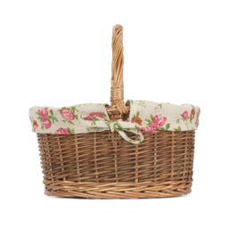 Red Hamper Wicker Large Garden Rose Lined Country Oval Shopping Basket in Brown - thumbnail 3