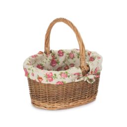 Red Hamper Wicker Large Garden Rose Lined Country Oval Shopping Basket in Brown