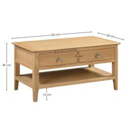 Cheshire Strathclyde Wooden Coffee Table With 2 Drawers in Oak in Light Oak - thumbnail 6