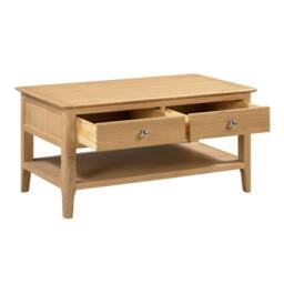 Cheshire Strathclyde Wooden Coffee Table With 2 Drawers in Oak in Light Oak - thumbnail 2