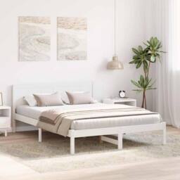 Berkfield Home White White Pine Bed Frame White Wood 150 x 200 cm Durable - thumbnail 4