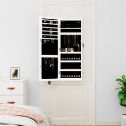 Berkfield Home Mirror Jewellery Cabinet with LED Lights Wall Mounted White - thumbnail 3