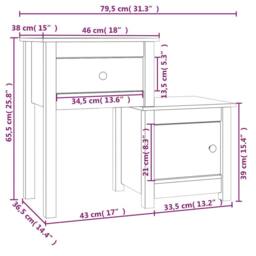 Berkfield Home Beautiful Bedside Cabinet 2 pcs White 79.5x38x65.5 cm Solid Wood Pine - thumbnail 8