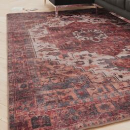 Kukoon Scarlet Distressed Soft Washable Liquid Repellent Living Room Area Rug in Burgundy - Size: 240 cm x 330 cm - thumbnail 6