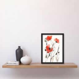 Artery8 Watercolour Poppy Flowers Bright Abstract Floral Framed Art Print in Red - Size: A4 - thumbnail 4